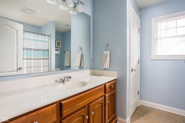 47 Torrey Pine Dr, Brownsburg, IN 46112 - bathroom featuring vanity, tile patterned floors, and a shower with curtain