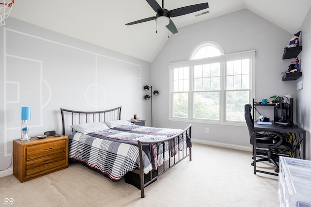 47 Torrey Pine Dr, Brownsburg, IN 46112 - bedroom featuring multiple windows, vaulted ceiling, a desk, and light carpet