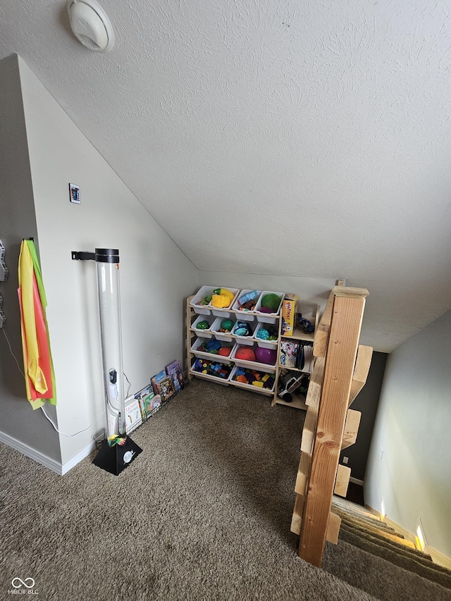 1510 Chester St, Anderson, IN 46012 - carpeted bedroom featuring a textured ceiling and lofted ceiling