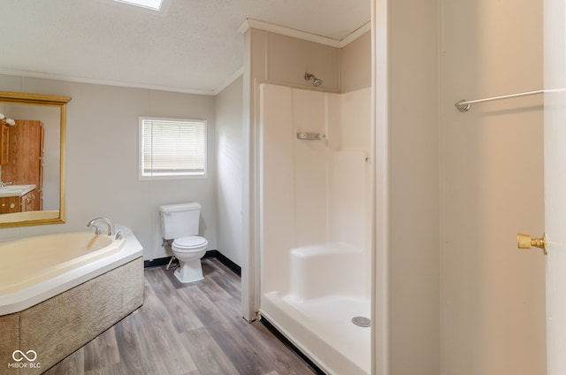 3149 Carson Ave, Indianapolis, IN 46227 - full bath featuring crown molding, a shower stall, wood finished floors, and a garden tub