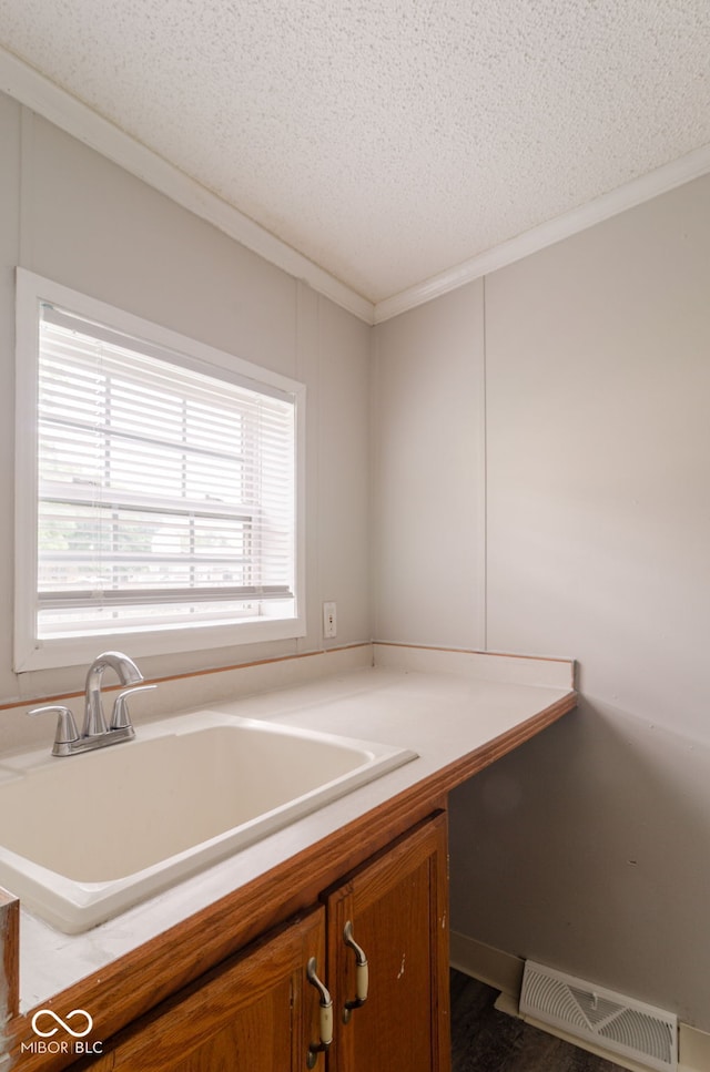 3149 Carson Ave, Indianapolis, IN 46227 - bathroom featuring crown molding, a textured ceiling, and plenty of natural light