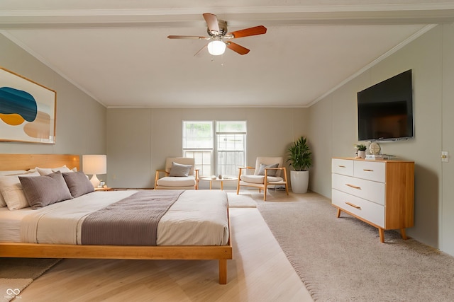 3149 Carson Ave, Indianapolis, IN 46227 - bedroom with crown molding, light wood-style flooring, and ceiling fan