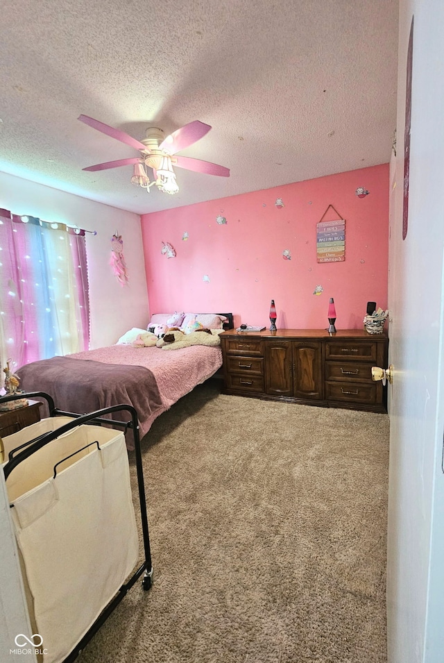 7906 States Bend Ln, Indianapolis, IN 46239 - bedroom with carpet flooring, a textured ceiling, and ceiling fan