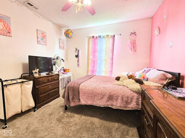 7906 States Bend Ln, Indianapolis, IN 46239 - carpeted bedroom featuring a textured ceiling and ceiling fan