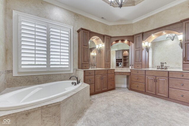 3795 Claybrook Ct, Bargersville, IN 46106 - bathroom with vanity, a garden tub, and crown molding