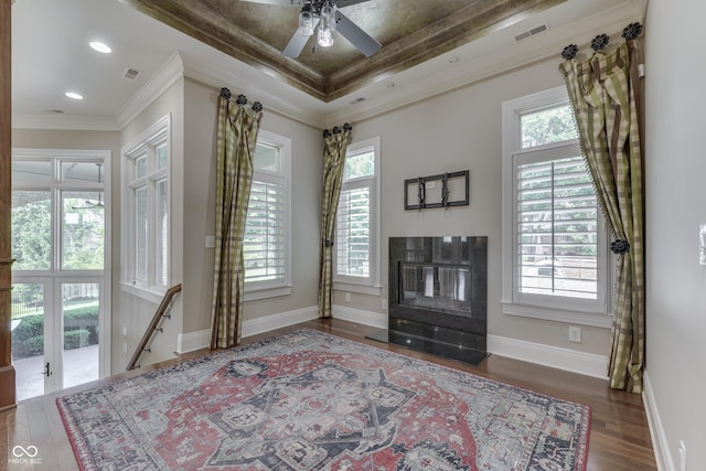 3795 Claybrook Ct, Bargersville, IN 46106 - foyer entrance with plenty of natural light, wood finished floors, ornamental molding, ceiling fan, and recessed lighting