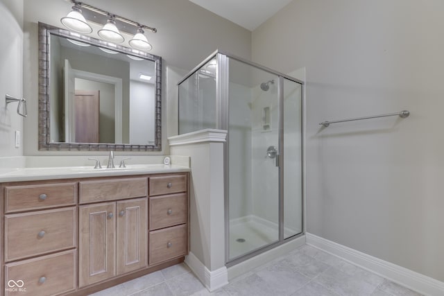 3795 Claybrook Ct, Bargersville, IN 46106 - full bathroom featuring a stall shower, vanity, and tile patterned floors