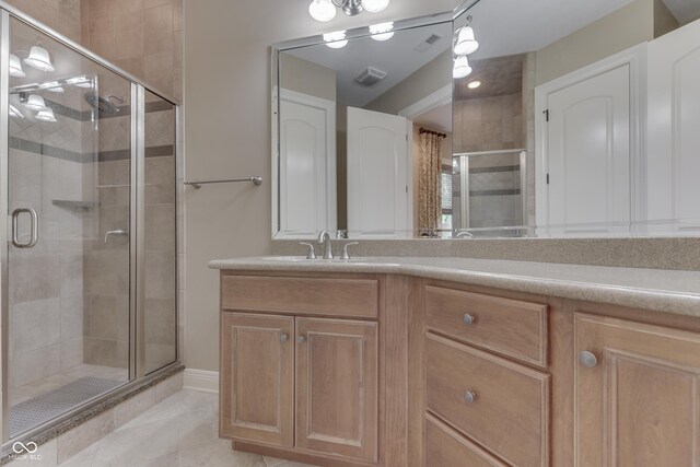 3795 Claybrook Ct, Bargersville, IN 46106 - bathroom featuring a shower stall, vanity, and tile patterned floors