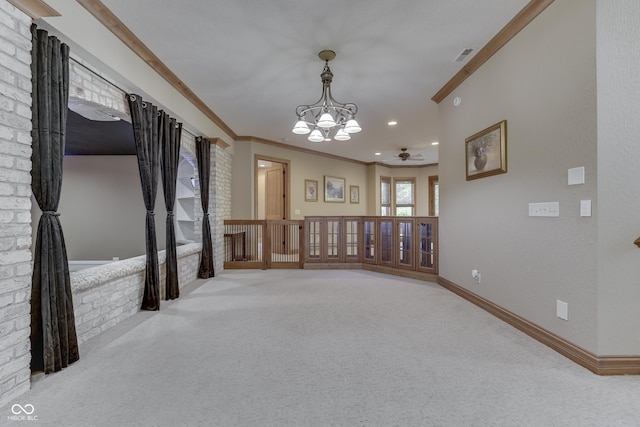 3795 Claybrook Ct, Bargersville, IN 46106 - carpeted empty room with a chandelier, ornamental molding, ceiling fan, and recessed lighting