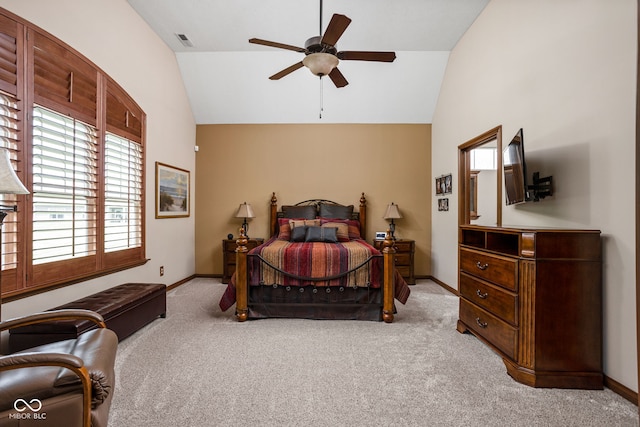 5194 Orahood Ct, Plainfield, IN 46168 - bedroom with vaulted ceiling, light colored carpet, and ceiling fan