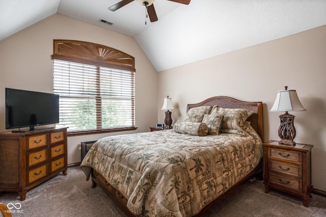 5194 Orahood Ct, Plainfield, IN 46168 - carpeted bedroom with vaulted ceiling and a ceiling fan