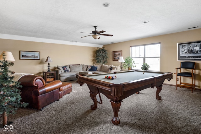 5194 Orahood Ct, Plainfield, IN 46168 - recreation room featuring carpet, ceiling fan, and billiards