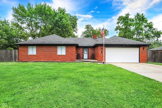 11630 Deanna Dr, Indianapolis, IN 46229 - ranch-style house featuring an attached garage, concrete driveway, brick siding, and a chimney
