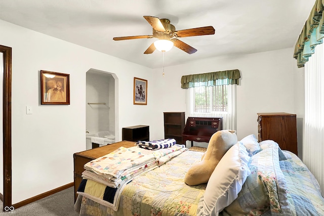 11630 Deanna Dr, Indianapolis, IN 46229 - carpeted bedroom with arched walkways and ceiling fan