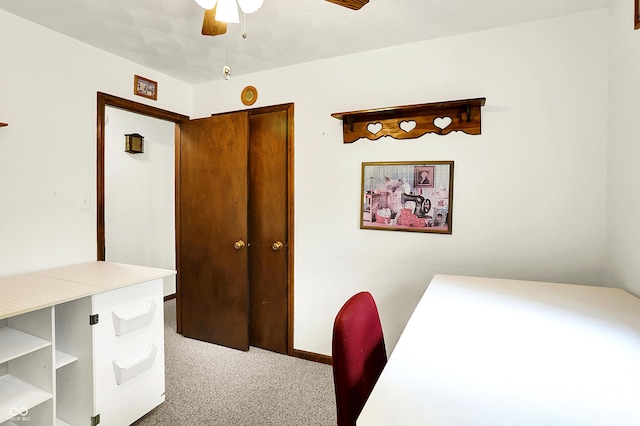 11630 Deanna Dr, Indianapolis, IN 46229 - carpeted home office with a ceiling fan and baseboards