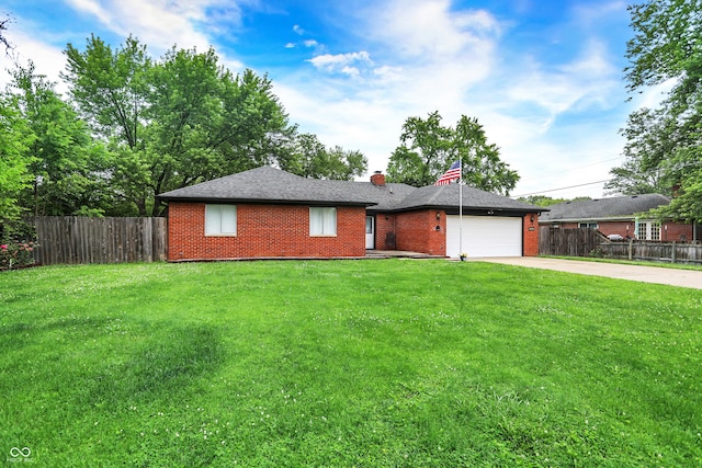 11630 Deanna Dr, Indianapolis, IN 46229 - ranch-style house with an attached garage, driveway, brick siding, and a chimney