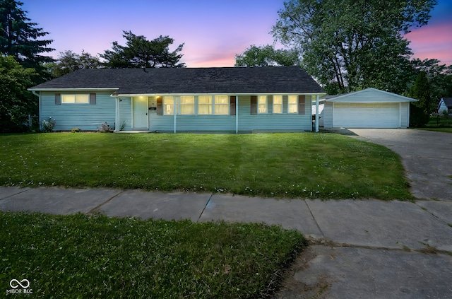 11 Sayre Dr, Greenwood, IN 46143 - ranch-style home with a garage, an outdoor structure, and a front lawn
