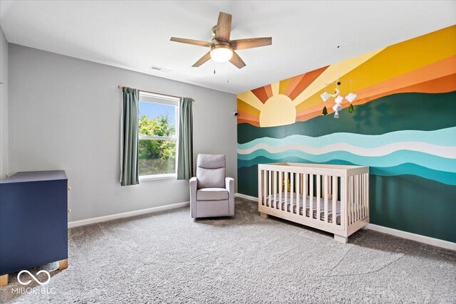 4253 Ironclad Dr, Bargersville, IN 46106 - bedroom featuring carpet flooring, a crib, vaulted ceiling, and a chandelier
