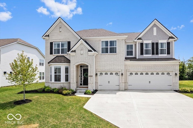 4253 Ironclad Dr, Bargersville, IN 46106 - view of front of home with brick siding, an attached garage, a front lawn, and driveway
