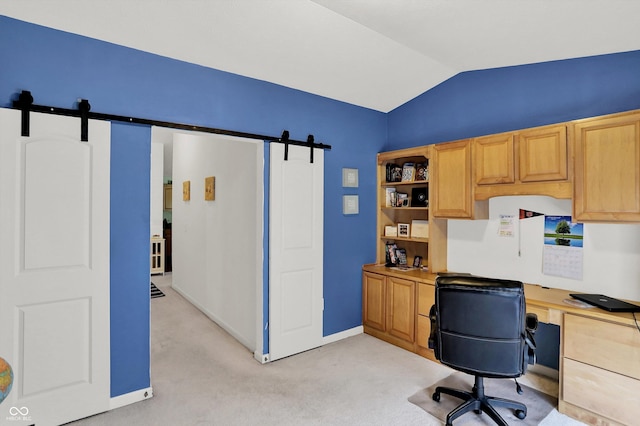 5011 Amber Creek Pl Unit 310, Indianapolis, IN 46237 - office with a barn door, vaulted ceiling, and light colored carpet