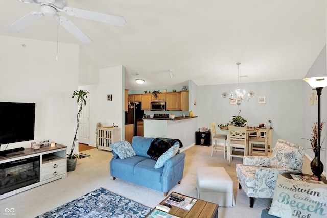 5011 Amber Creek Pl Unit 310, Indianapolis, IN 46237 - living area featuring a chandelier, light carpet, and a ceiling fan