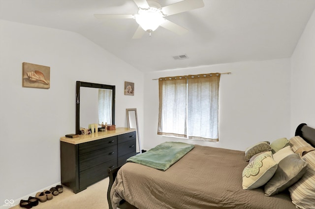5011 Amber Creek Pl Unit 310, Indianapolis, IN 46237 - bedroom featuring vaulted ceiling, light colored carpet, and a ceiling fan