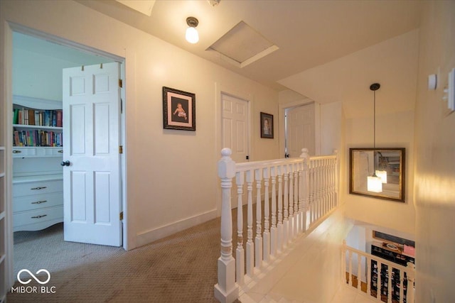 7728 W 200 S, New Palestine, IN 46163 - hall with an upstairs landing, carpet, and attic access