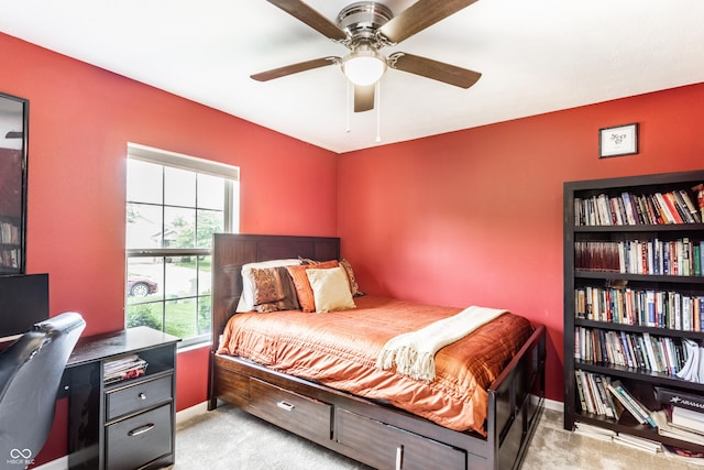 8116 Harshaw Dr, Indianapolis, IN 46239 - bedroom featuring light colored carpet, ceiling fan, and an office area