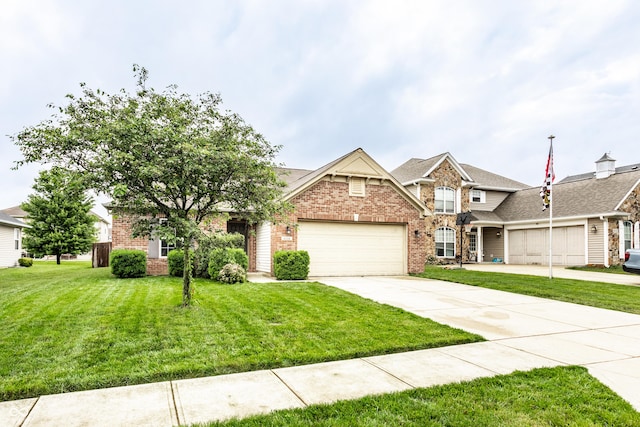8116 Harshaw Dr, Indianapolis, IN 46239 - view of front facade featuring brick siding, a garage, a front lawn, and driveway