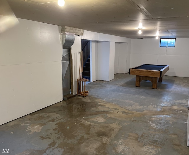 737 Howard St, Shelbyville, IN 46176 - basement with pool table and stairway
