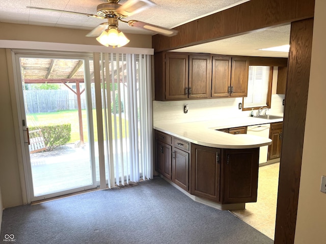 737 Howard St, Shelbyville, IN 46176 - kitchen with light countertops, healthy amount of natural light, a peninsula, and a ceiling fan