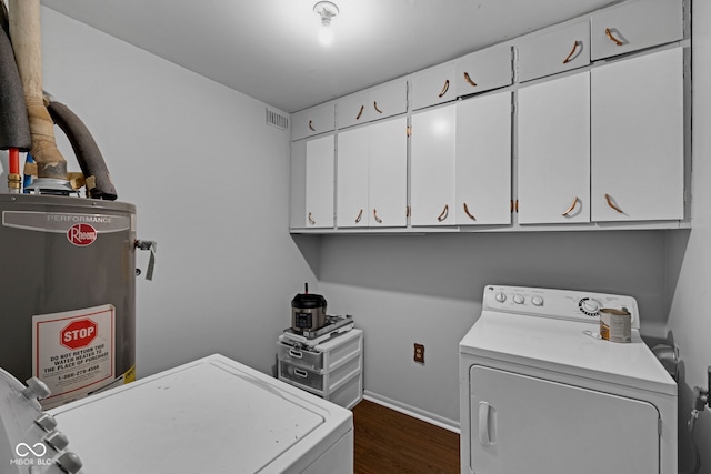 3509 N Wittfield St, Indianapolis, IN 46235 - washroom featuring separate washer and dryer, cabinet space, water heater, and dark wood-style floors