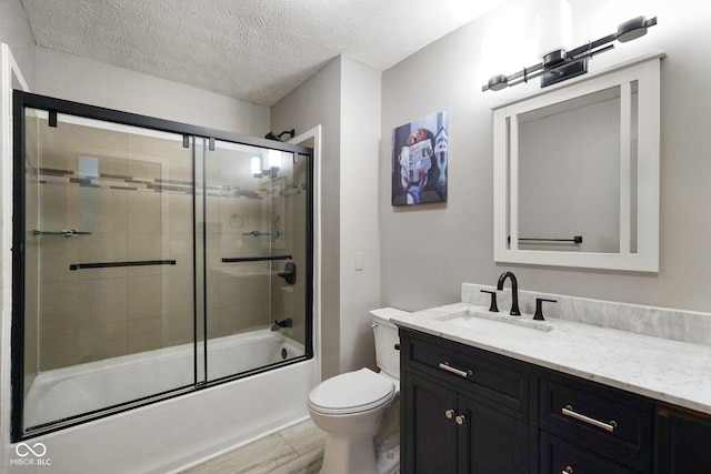 12196 N Beth Ann Dr, Camby, IN 46113 - full bath featuring vanity, enclosed tub / shower combo, and a textured ceiling