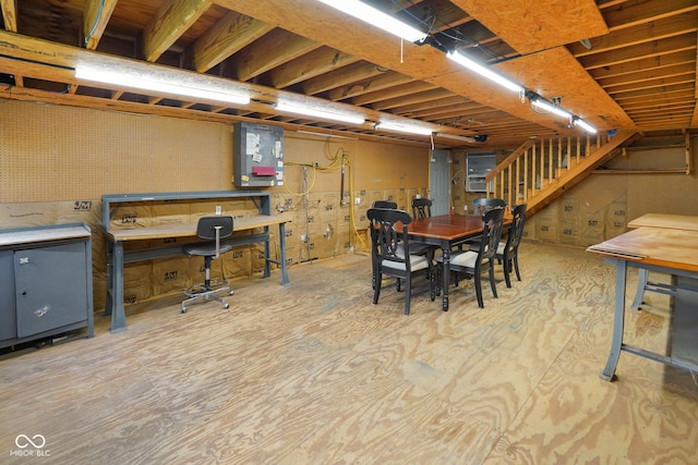 12196 N Beth Ann Dr, Camby, IN 46113 - dining room with electric panel and stairway