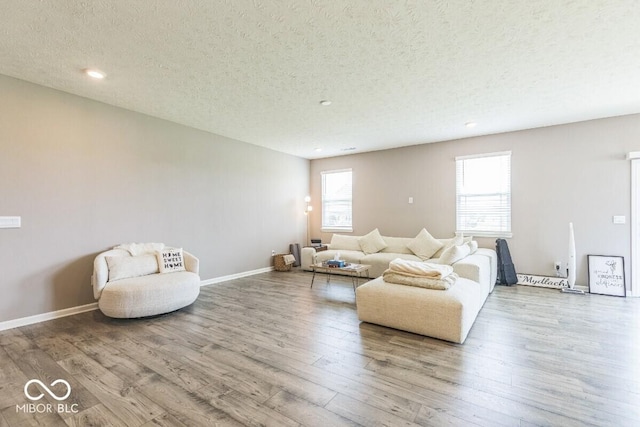 1758 Pelham Dr, Greenwood, IN 46143 - living room featuring a textured ceiling, wood finished floors, and recessed lighting
