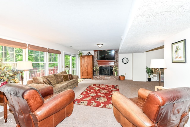 9825 Covington Blvd, Fishers, IN 46037 - living room featuring light colored carpet and a brick fireplace