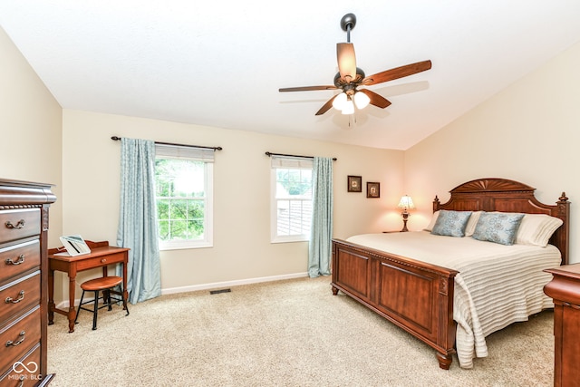 9825 Covington Blvd, Fishers, IN 46037 - bedroom with light carpet, ceiling fan, and lofted ceiling