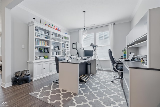 3839 Albert Ln, Bargersville, IN 46106 - office area featuring ornamental molding and wood finished floors