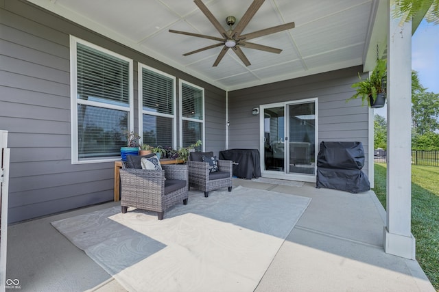 3839 Albert Ln, Bargersville, IN 46106 - view of patio featuring a ceiling fan, area for grilling, and an outdoor living space
