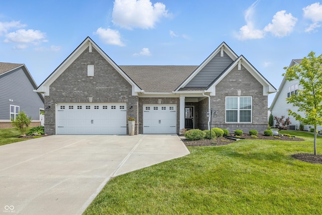 3839 Albert Ln, Bargersville, IN 46106 - view of front of property with brick siding, concrete driveway, a front lawn, an attached garage, and a shingled roof