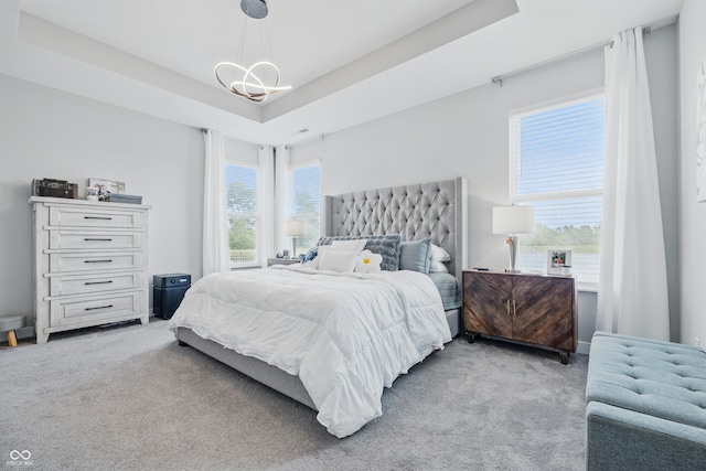 3839 Albert Ln, Bargersville, IN 46106 - carpeted bedroom with a chandelier and a tray ceiling
