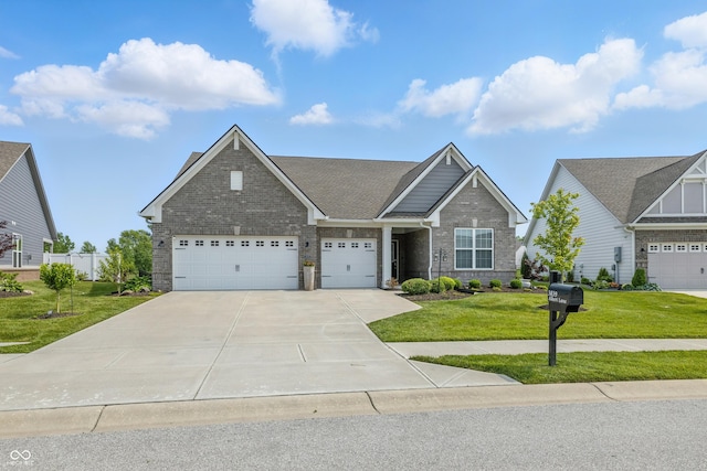 3839 Albert Ln, Bargersville, IN 46106 - view of front of home featuring concrete driveway, a front lawn, an attached garage, brick siding, and a shingled roof