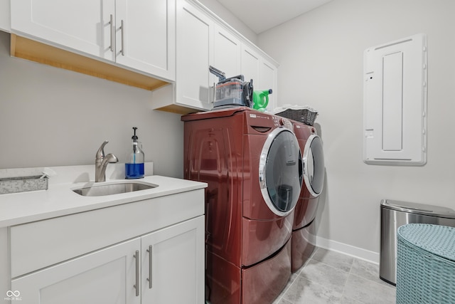 3839 Albert Ln, Bargersville, IN 46106 - washroom with cabinet space, independent washer and dryer, electric panel, and light tile patterned floors