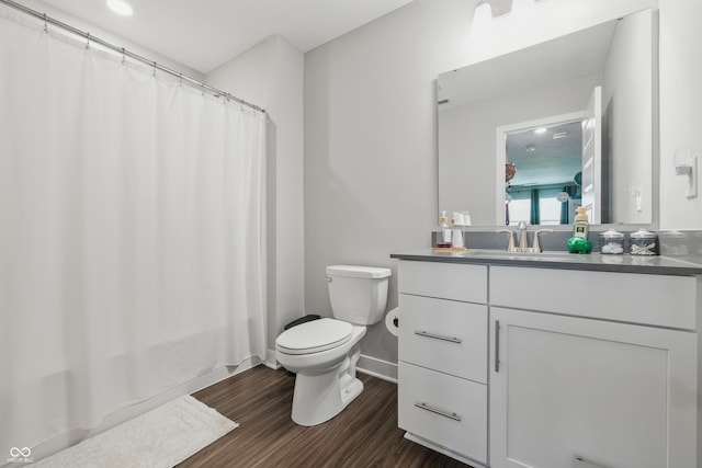 3839 Albert Ln, Bargersville, IN 46106 - bathroom with wood finished floors, vanity, shower / bath combo, and recessed lighting