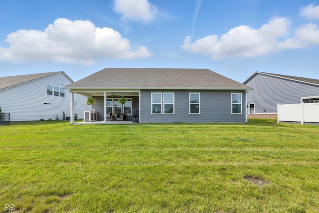 3839 Albert Ln, Bargersville, IN 46106 - rear view of house featuring a patio area, a ceiling fan, and a lawn