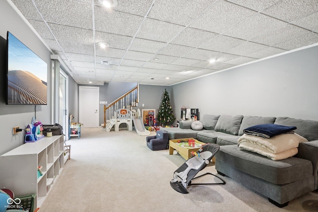 7029 Kingswood Cir, Indianapolis, IN 46256 - carpeted living room with stairs