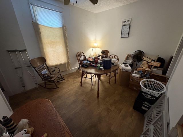 1809 E 13th St, Muncie, IN 47302 - dining area featuring wood finished floors, ceiling fan, and a textured ceiling