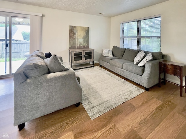 7392 S Meridian St, Indianapolis, IN 46217 - living area with healthy amount of natural light, a textured ceiling, and wood finished floors
