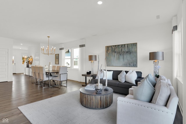 703 Penrose Pl, Danville, IN 46122 - living area with a chandelier, wood finished floors, and recessed lighting