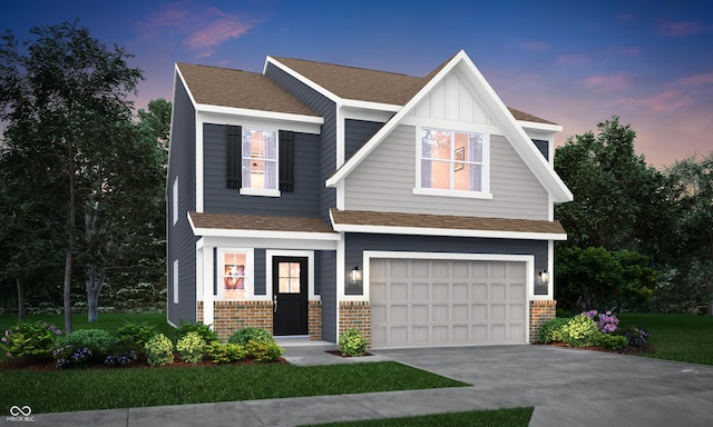 703 Penrose Pl, Danville, IN 46122 - craftsman inspired home featuring brick siding, concrete driveway, a garage, a shingled roof, and a front yard
